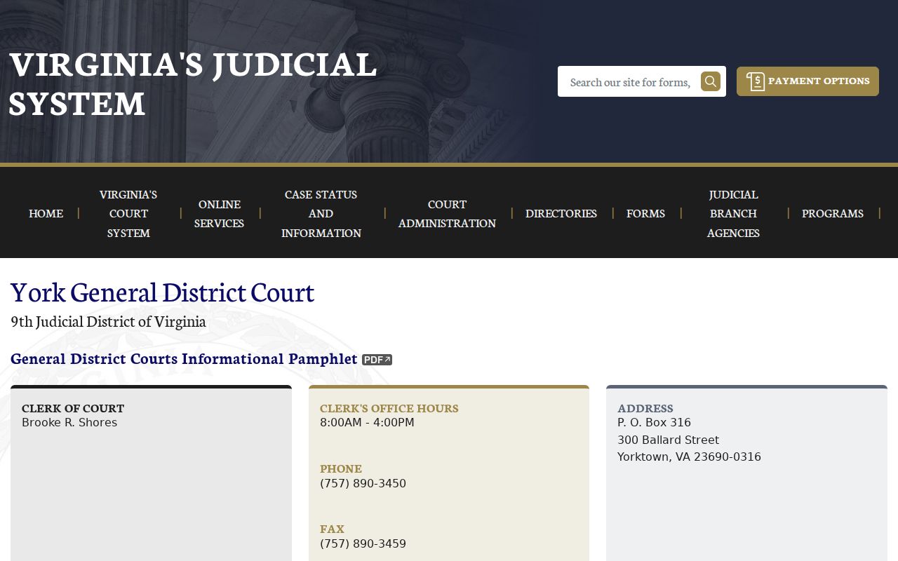 York County warrant records reference showing the General District Court clerk page
