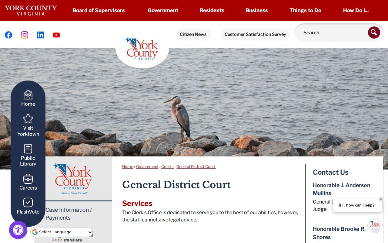York County warrant records reference showing the local General District Court information page