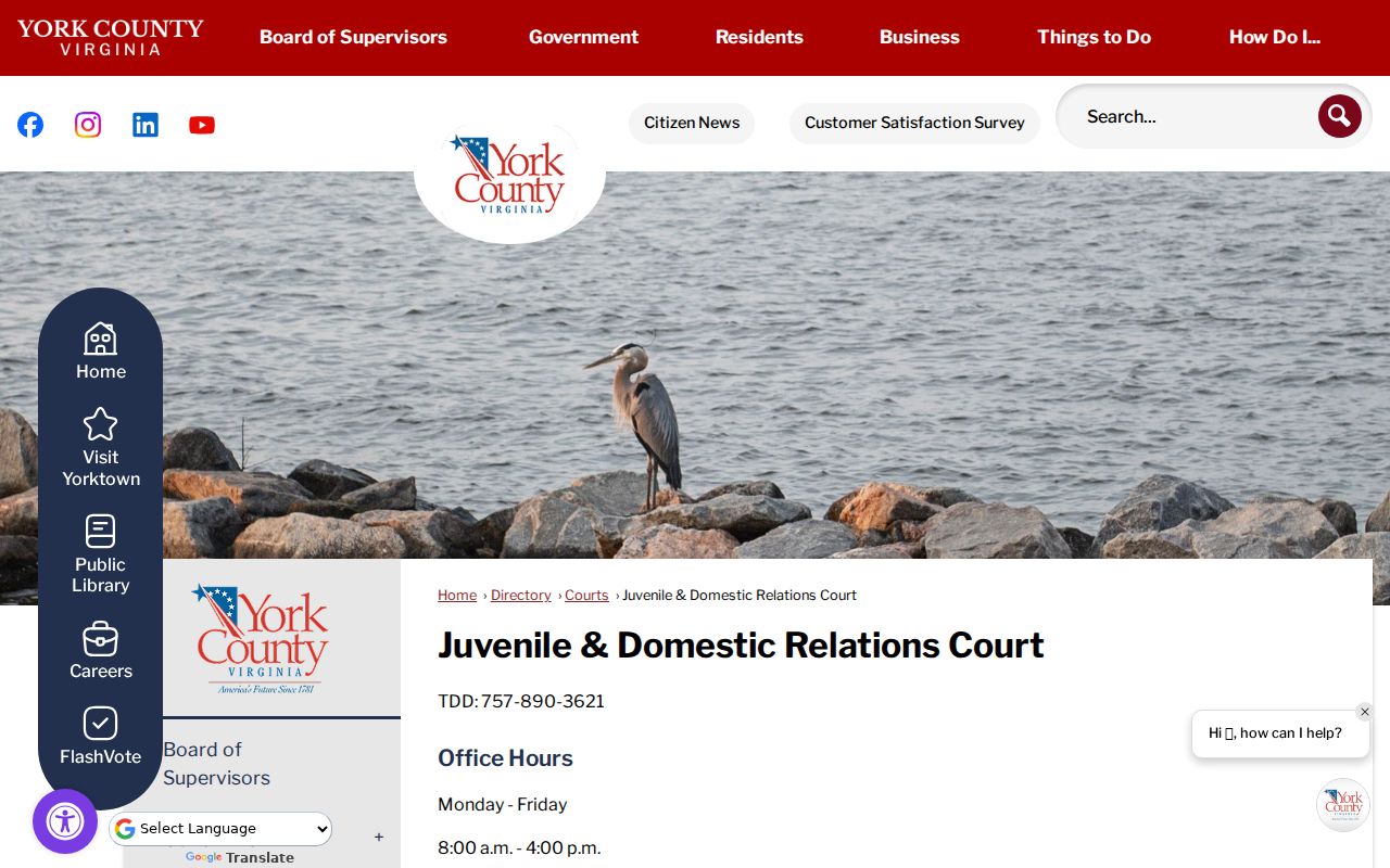 York County bench warrant reference showing the York-Poquoson JDR Court directory