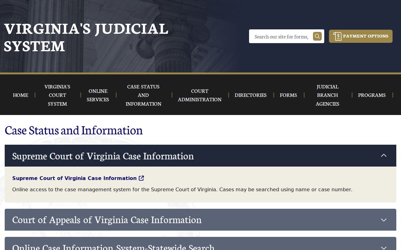 York County warrant records reference showing Virginia’s official statewide case information hub