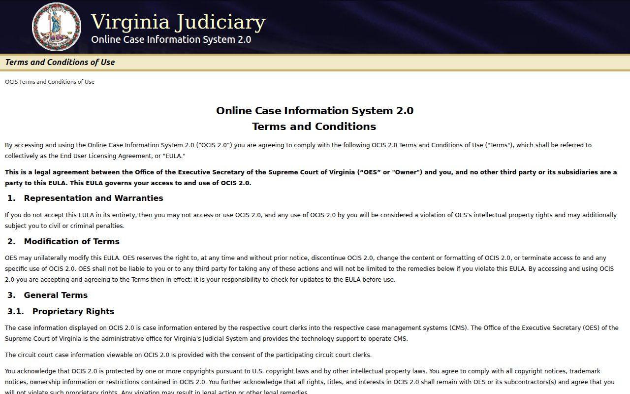 York County traffic warrant reference showing the official Virginia case search interface